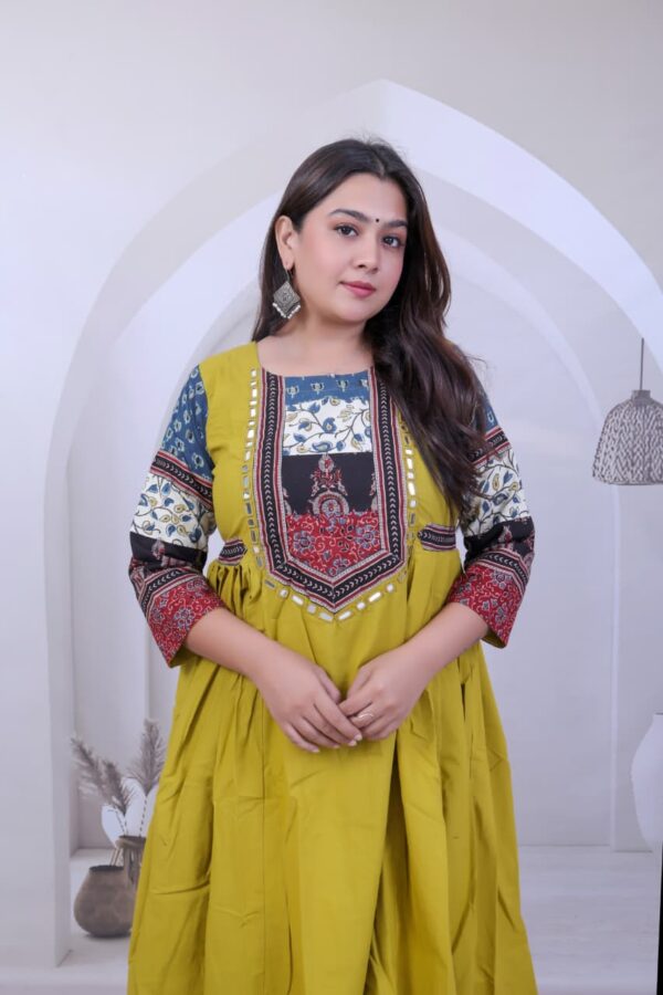 WhatsApp Image 2025-09-17 at 20.58.15 (1) Kutch Yellow Real Mirrorwork Kurti with Ajrakh Detailing