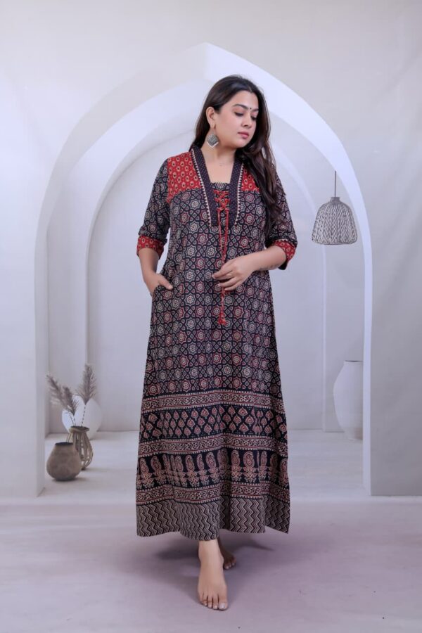 Kutch Red Black Real Mirrorwork Kurti with Ajrakh Detailing