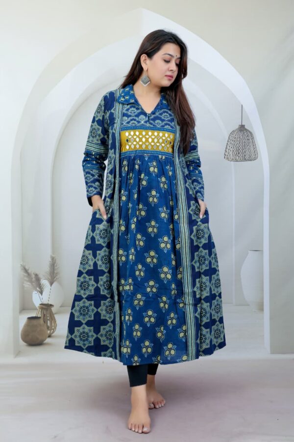 Kutch Blue Real Mirrorwork Kurti with Ajrakh Detailing